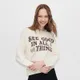 Luźny sweter z dużym motywem tekstowym beżowy - Kremowy