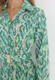 Zielona Koszulowa Sukienka Midi z Elastycznym Paskiem z Abstrakcyjnym Wzorem Demoni