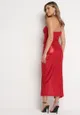 Czerwona Asymetryczna Sukienka Maxi z Metalicznym Połyskiem i Marszczeniami Osima