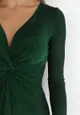 Zielona Sukienka z Marszczeniem przy Dekolcie Metaliczna Sisio