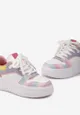 Biało-Różowe Sneakersy z Cholewką z Licznymi Wstawkami na Grubej Podeszwie Lenarise