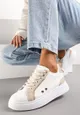 Biało-Beżowe Sneakersy z Metalicznymi Wstawkami na Grubej Podeszwie Amoone