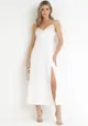 Biała Sukienka Maxi na Ramiączkach z Głębokim Dekoltem Issabelle
