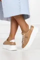 Camelowe sneakersy skórzane damskie na platformie z ozdobą sznurowane produkt polski casu ds-739