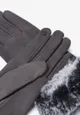 Ciemnoszare Rękawiczki Pięciopalczaste z Futerkiem do Ekranów Dotykowych Samie