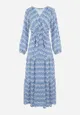 Niebieska Sukienka Rozkloszowana z Gumką w Pasie Mosho