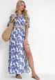 Niebieska Rozkloszowana Sukienka Maxi z Plecionym Paskiem i Wsuwanymi Kieszeniami Suttyn