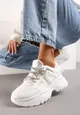 Białe Sneakersy na Nieregularnej Grubej Podeszwie z Cyrkoniami Adirka