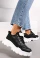 Czarne Sneakersy Sznurowane z Zaokrąglonym Noskiem na Grubej Podeszwie Alaiad