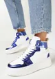 Niebieskie Sneakersy na Grubej Płaskiej Podeszwie z Cholewką za Kostkę Ozdobione Brokatem i Metalicznymi Wstawkami Byreli