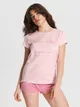 Bawełniana piżama dwuczęściowa z kwiatowym nadrukiem na koszulce. - różowy