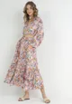 Ciemnoróżowa Koszulowa Sukienka Maxi w Kwiaty z Paskiem Bophin