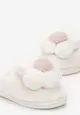 Białe Kapcie ze Sztucznego Futra z Aplikacją 3D w Kształcie Kwiatka Melisande