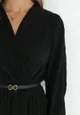 Czarna Sukienka Plisowana z Paskiem i Metalicznym Efektem Nihie