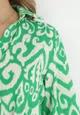 Zielona Koszulowa Sukienka Mini w Ornamentalny Wzór z Falbanką Alecerlla
