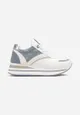 Biało-Niebieskie Sznurowane Sneakersy z Ekoskóry z Błyszczącymi Wstawkami Fiviara