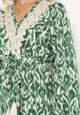 Zielona Sukienka Maxi z Gumką w Pasie i Falbankami oraz Ażurową Tasiemką Juliene