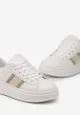 Biało-Złote Sneakersy z Metaliczną Wstawką na Grubej Podeszwie z Ozdobną Taśmą z Brokatem Qinessa