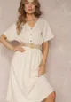 Beżowa Koszulowa Sukienka Midi z Bawełny z Gumką w Talii i Plecionym Paskiem Emera