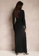 Czarna Sukienka z Kopertowym Dekoltem Błyszcząca z Marszczeniem Umoria
