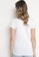Biały Bawełniany T-shirt z Nadrukiem i Brokatem Kruita