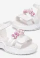 Białe Sandały ze Skóry Naturalnej z Ozdobnym Misiem i Kryształkami Beecassi