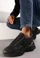 Czarne Sneakersy przed Kostkę z Metalicznym Zdobieniem na Grubej Podeszwie Umsine