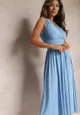 Jasnoniebieska Sukienka z Kopertowym Dekoltem i Plisowanym Dołem Anamarie