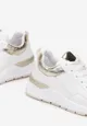 Biało-Złote Sneakersy na Grubej Podeszwie z Modnymi Przeszyciami Slona
