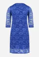 Niebieska Trapezowa Sukienka Koronkowa Mini z Metaliczną Nitką Osemia