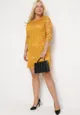 Żółta Trapezowa Sukienka Mini w Koronkę Jennifema