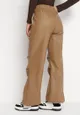 Beżowe Szerokie Spodnie z Imitacji Skóry z Gumką w Pasie Lundria