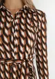 Brązowa Sukienka Koszulowa w Geometryczny Wzór Kelsam