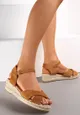 Brązowe Sandały na Koturnie z Plecionki z Juty Zarahi