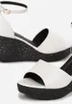 Białe Sandały na Ozdobnym Koturnie z Kolorową Cholewką i Skórzaną Wkładką Yailyna