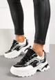 Czarno-Białe Sneakersy z Metalicznymi Wstawkami na Niskiej Platformie z Ozdobnym Sznurkiem Oiriema