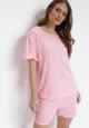 Różowy 2-częściowy Komplet Piżamowy z T-shirtem i Szortami Brionne
