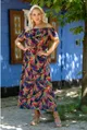 Granatowa hiszpanka maxi z wzorem w kolorowe liście - Raisa
