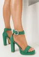 Zielone Sandały z Imitacji Zamszu na Słupku i Platformie Agnendia