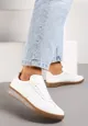 Białe Sznurowane Sneakersy na Brązowej Podeszwie z Przeszyciami Assetnima