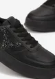 Czarne Sneakersy na Grubej Podeszwie przed Kostkę z Brokatowymi Wstawkami Dyla