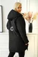 Czarna długa kurtka jesienna - zimowa z ozdobną naszywką na plecach - Loris