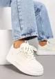 Biało-Beżowe Sneakersy na Platformie Wiązane na Szerokie Sznurowadła Viletra