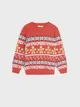 Wygodny sweter wykonany z miękkiej, bawełnianej dzianiny. Świąteczny wzór na całości. - czerwony