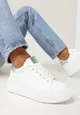 Biało-Srebrne Sneakersy na Platformie Rilame
