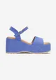 Niebieskie Sandały na Koturnie z Imitacji Zamszu Maacan
