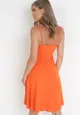 Pomarańczowa Sukienka z Klamrą na Ramiączkach Ozdobionych Łańcuszkami Kirenthya