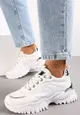 Białe Amortyzujące Sneakersy na Grubej Podeszwie ze Żłobieniami i Ozdobnymi Wstawkami Paislie