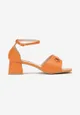 Pomarańczowe Sandały na Niskim Słupku z Kwadratowym Noskiem i Klamerką Coraial