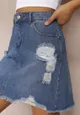 Niebieska Spódnica Jeansowa Mini Ozdobiona Licznymi Przetarciami Lerira